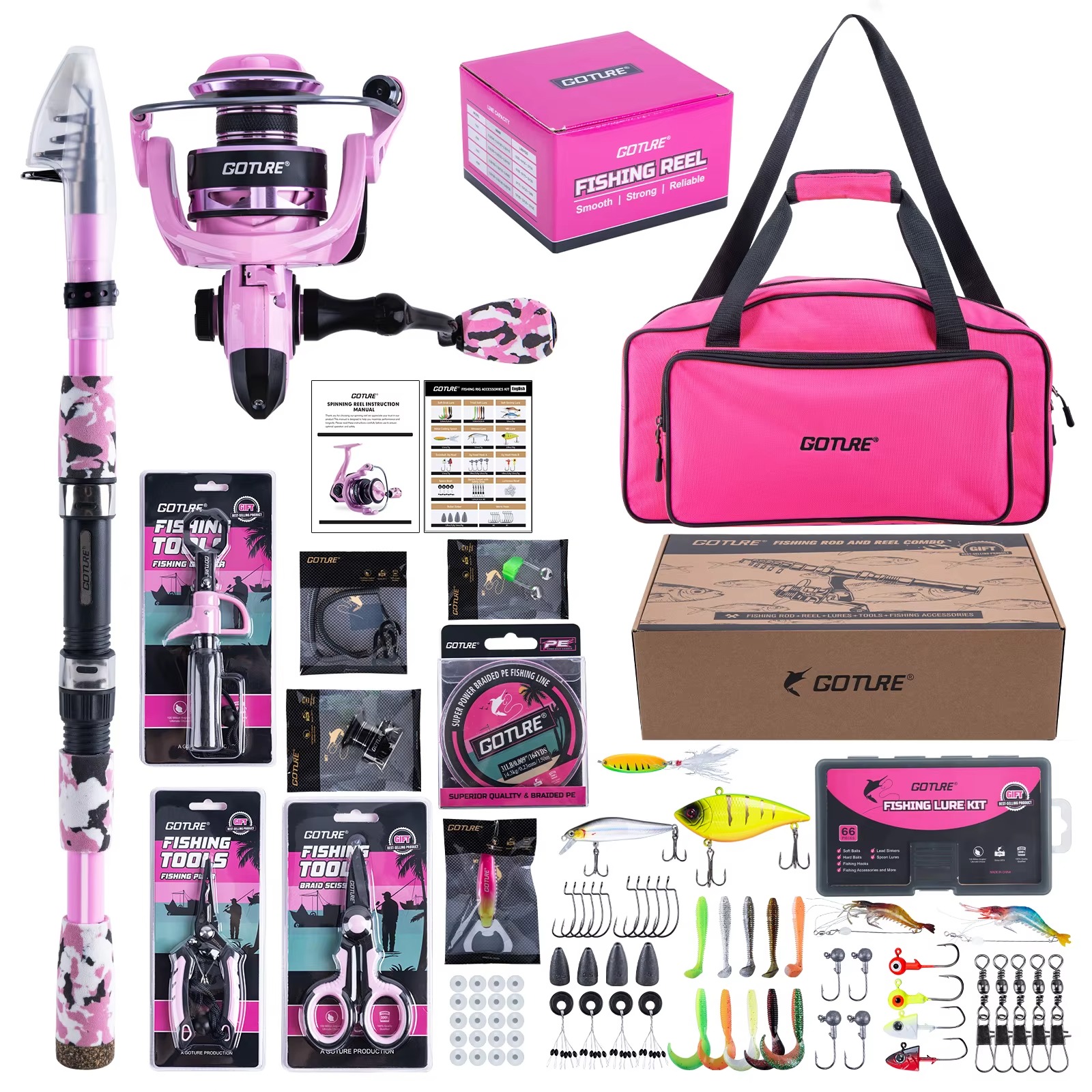 Goture Pink Fishing Rod and Re - огляд і ціна Reel Bag